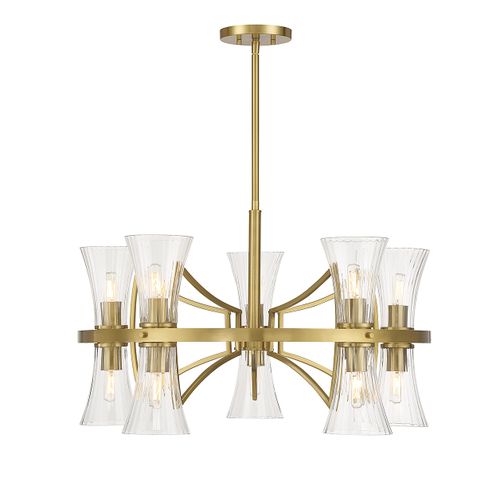 Warm Brass Ten Light Chandelier from the Bennington Collection