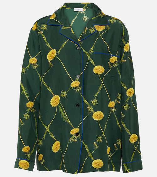 Floral silk poplin pajama shirt