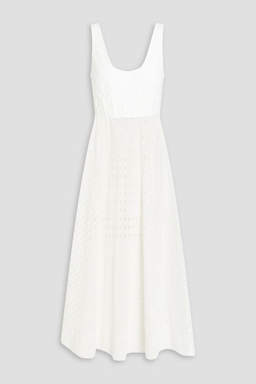 Broderie anglaise cotton midi dress - White - 4