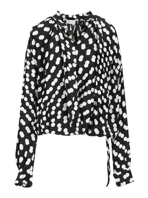 Polka Dot Jacquard Satin Draped Blouse