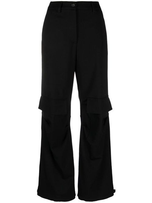 Wool flared cargo trousers - Black