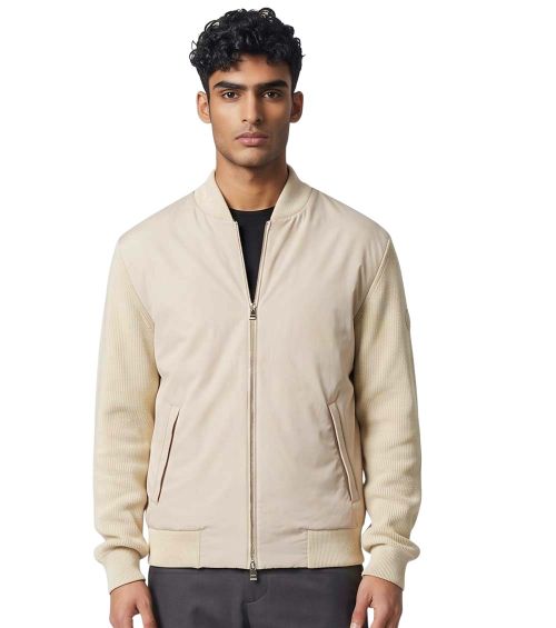 Beige Mock Collar Jacket