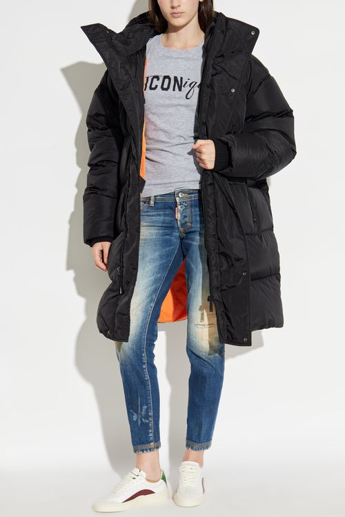 Long Down Jacket, Women's, Black