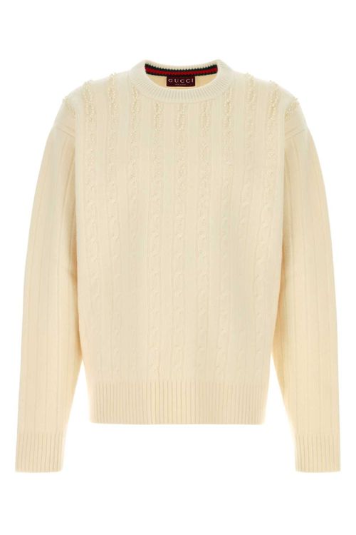 Cable-Knit Wool Blend Sweater — White