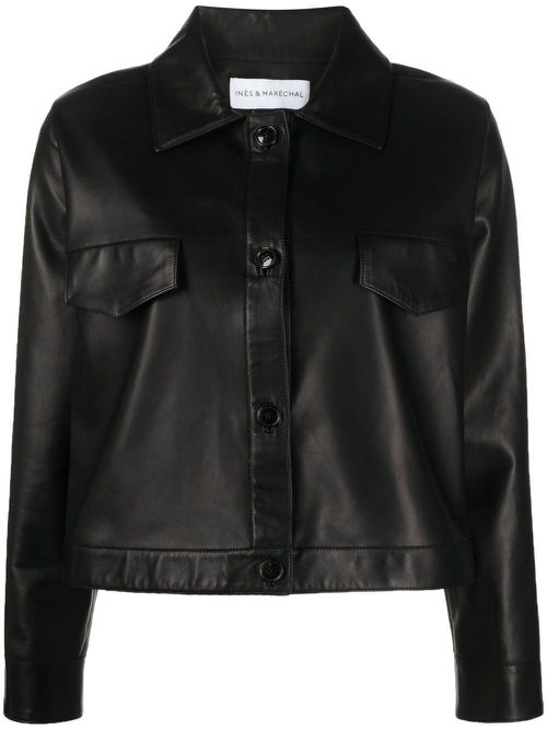 Cropped leather jacket - Black