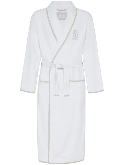 Logo-Embroidered Cotton Bath Robe — white