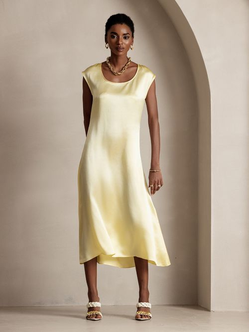 19Momme Silk Cap Sleeve Round Neck Midi Dress