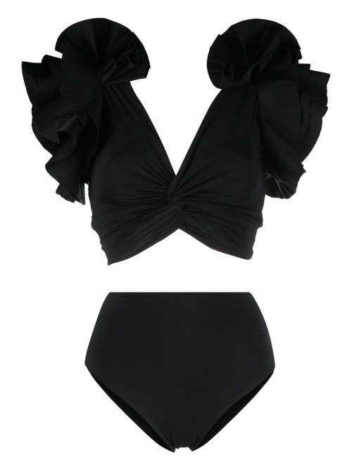 Ruffled V-neck swimsuit - Black