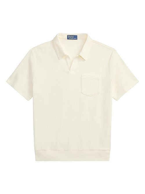 Men's Textured Cotton Johnny Collar Polo - Pale Cream