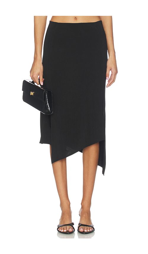 EAVES Ira Asym Midi Skirt in Black. L. Also in XXS, XS, S