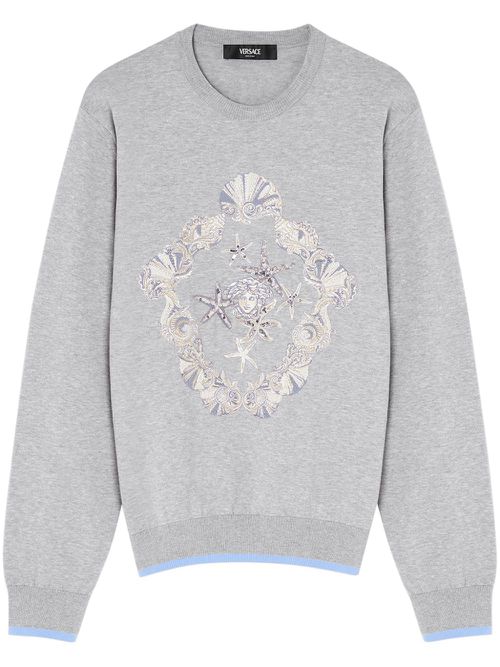 Medusa-appliqué crew-neck sweatshirt - Grey
