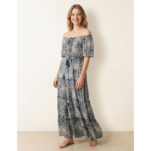 Blue Vanilla Tie Front Bardot Maxi Dress - - Navy