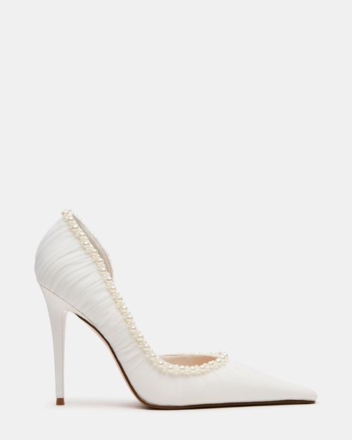 Steve Madden Women's Elegant Pearl Pointed Toe Heels - Ivory Mesh