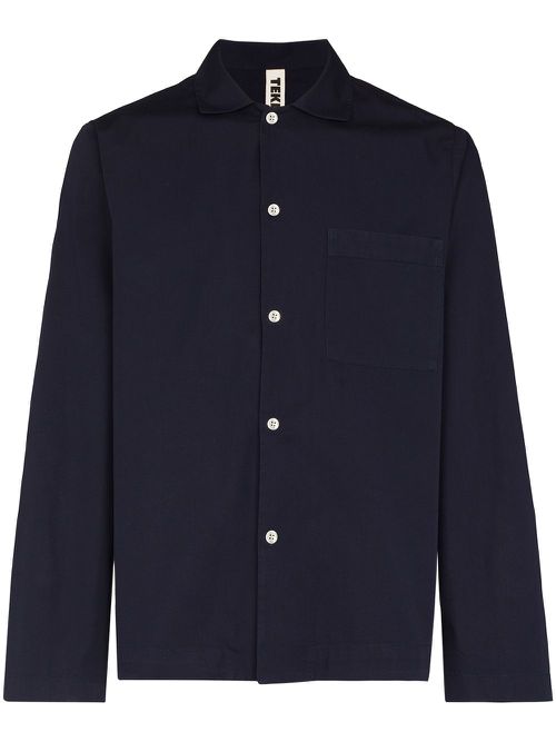 Long-sleeve poplin pajama shirt - Blue