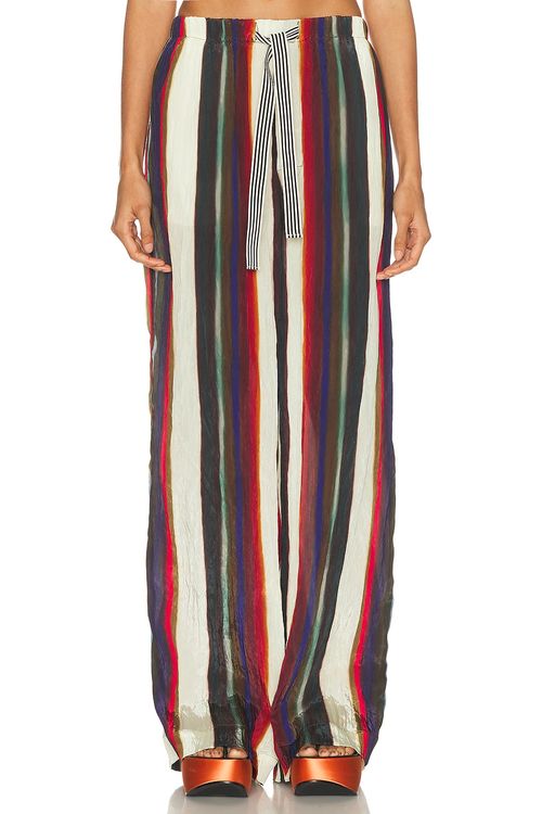Christopher John Rogers Morris Stripe Relaxed Pant in Calla Lily Multi - Red. M also in L