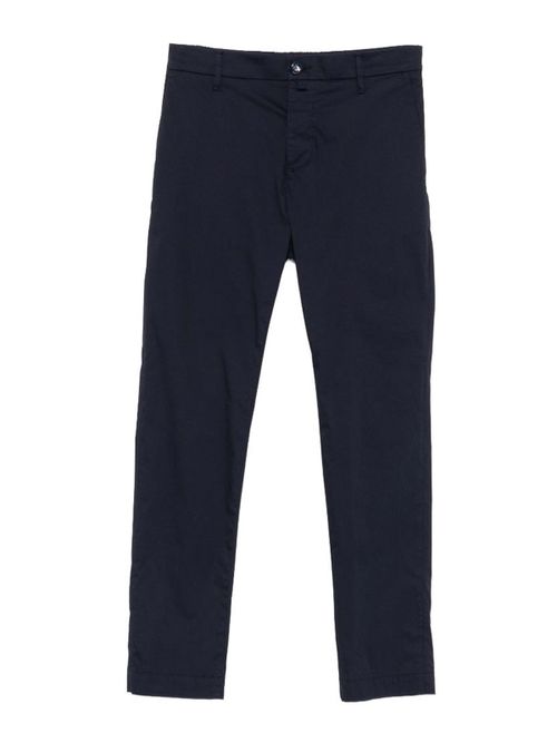 Night Blue Cotton Blend Tapered Leg Trousers