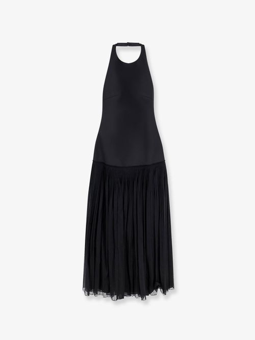 Pleated Wool Dress — Black