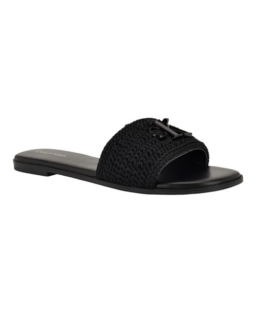 Women's Kamine Woven Logo Flat Slip-On Sandals - Black Woven