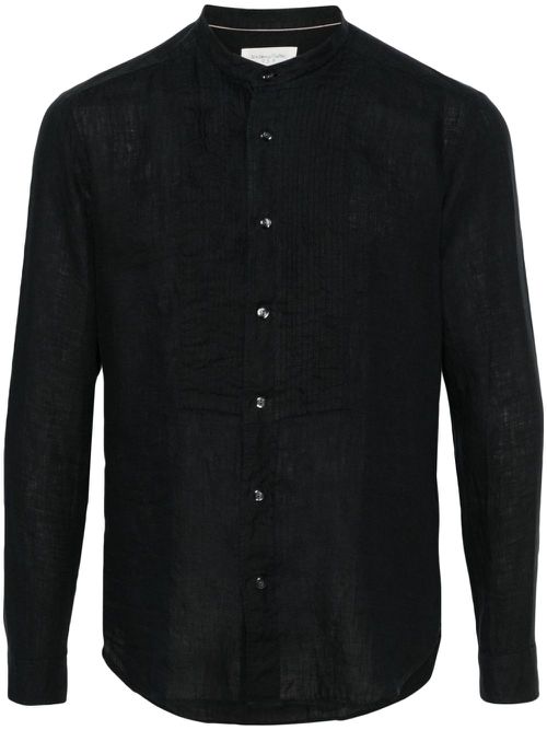 Pintuck-detail linen shirt - Black