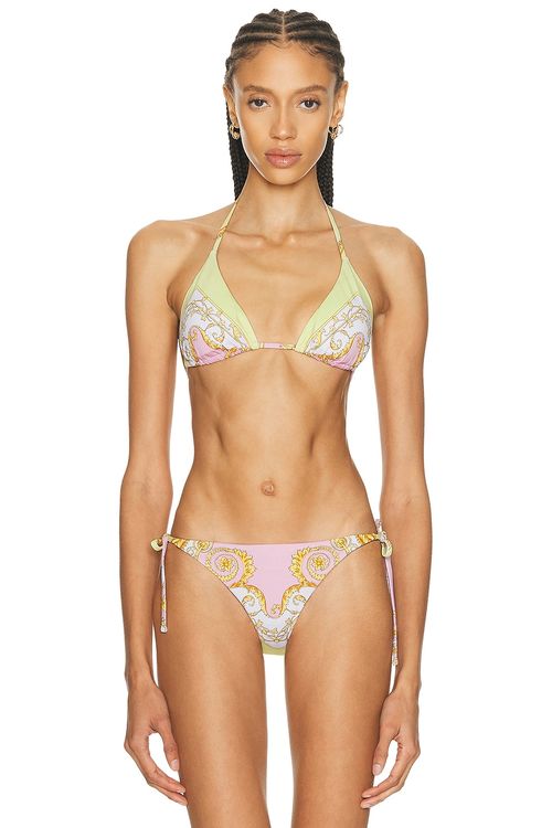 VERSACE Tie Bikini Top in Pale Yellow & Rose Quartz - Yellow,Pink. 1 also , 3