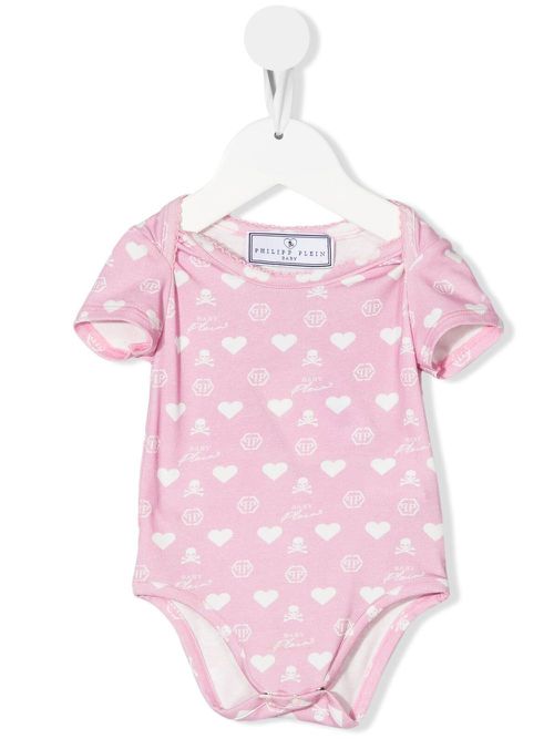 Logo-print short-sleeve babygrow - Pink
