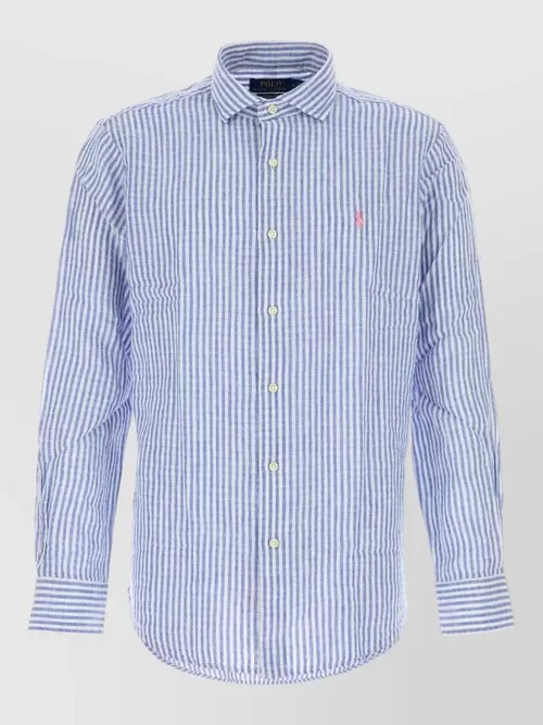 Polo Ralph Lauren - linen blend shirt stripe embroidery collar