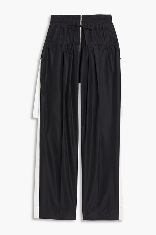 Canvas-trimmed cotton-blend wide-leg pants - Black - M