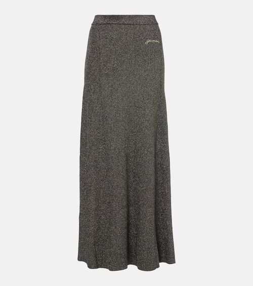 Ribbed-knit lamé maxi skirt
