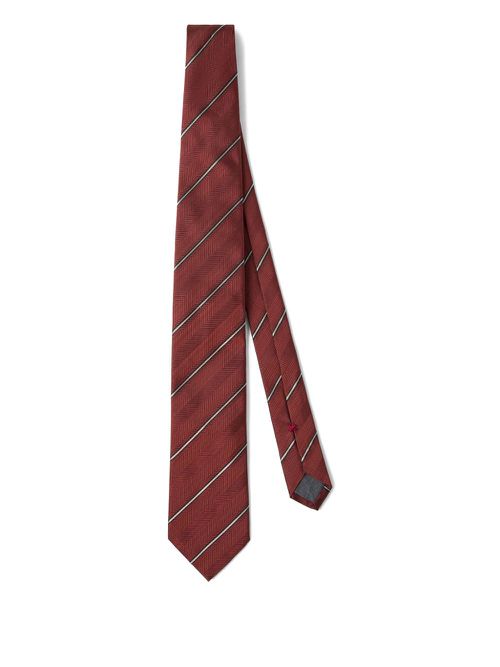 Diagonal-stripe silk tie - Orange