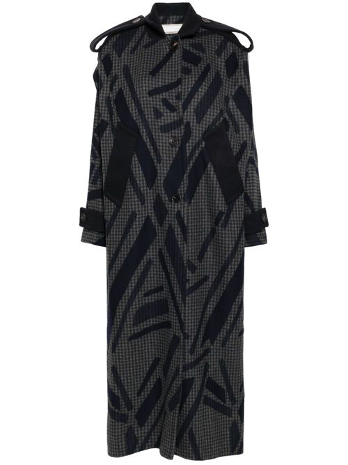 Geometric-print wool trench coat - Grey