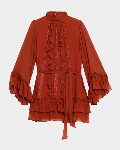 Claudia Silk Chiffon Ruffle Tiered Mini Dress