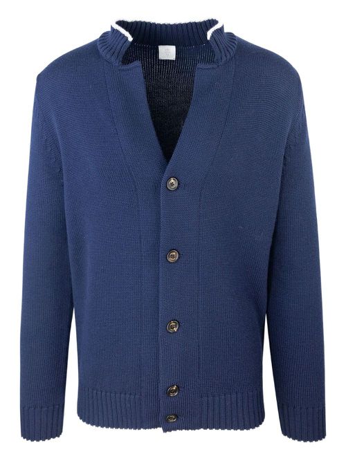 V-neck ribbed cardigan - Blue