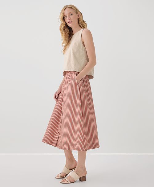 Women's Baked Clay Bondi Stripe Sunset Lightweight Cotton Button Skirt