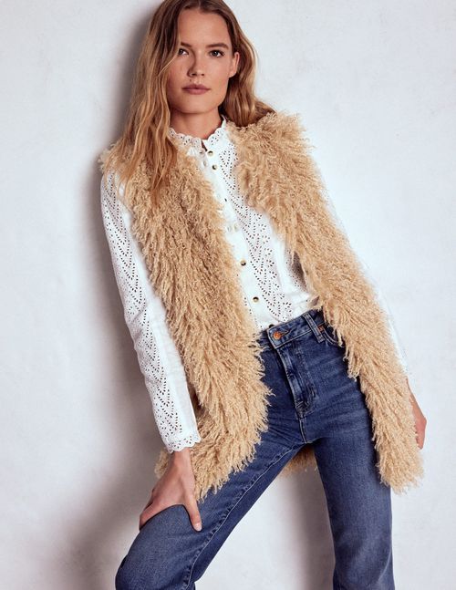 Faux Fur Long Gilet Sand Dune, Fur