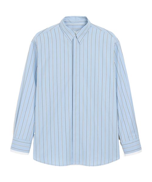 Blue large striped cotton shirt with removable collar