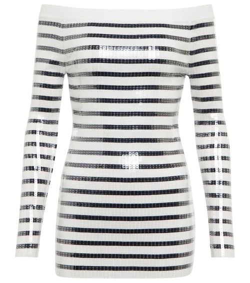 Sequined striped sweater minidress