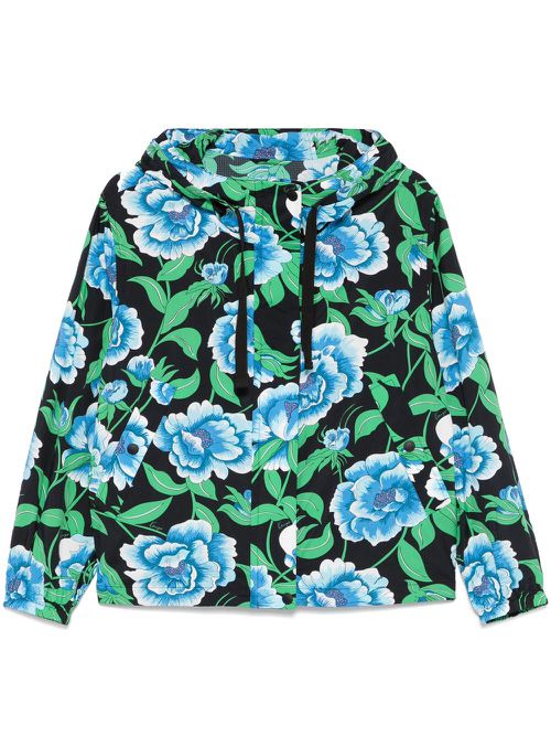 Peonies-print windbreaker - Black