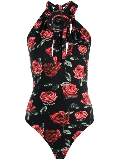 Floral-print keyhole-neck bodysuit