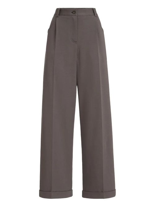Wide-Leg Buttoned Trousers — Taupe