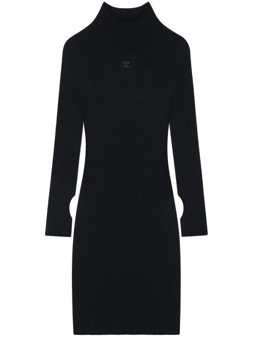 Ribbed-knit mock neck mini dress - Black
