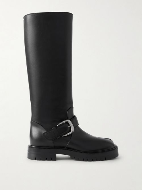 Tabi Buckled Split-toe Leather Knee Boots - Black