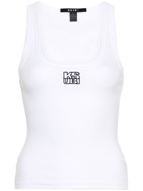Stacked Origin ribbed tank top - White
