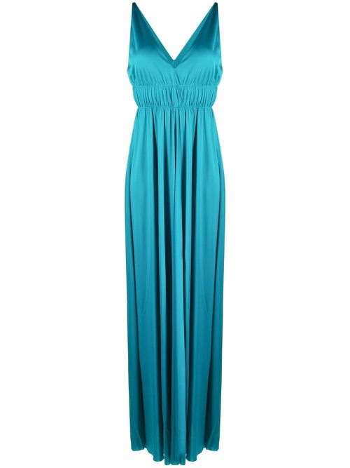 V-neck pleated maxi dress - Blue