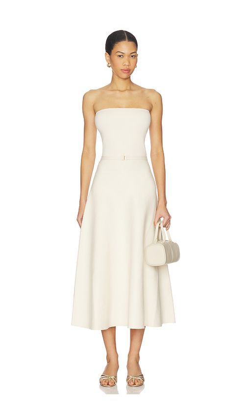 Karina Grimaldi Eira Strapless Midi Dress in White. L. Also in M