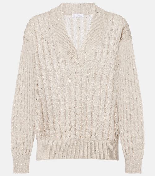 Sequined linen-blend sweater