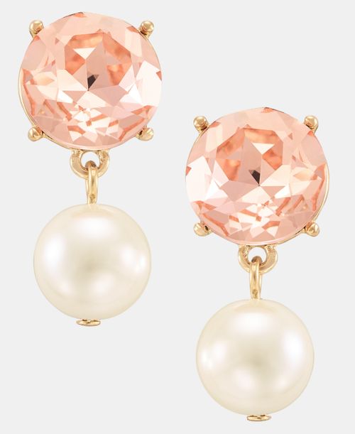 Pink Crystal & Imitation Pearl Drop Earrings, Macy's Exclusive - Pink
