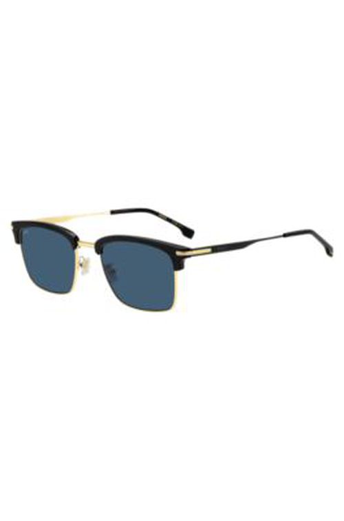 BOSS Blue-lens sunglasses with black and gold-tone frames - Men's Glasses & Sunglasse