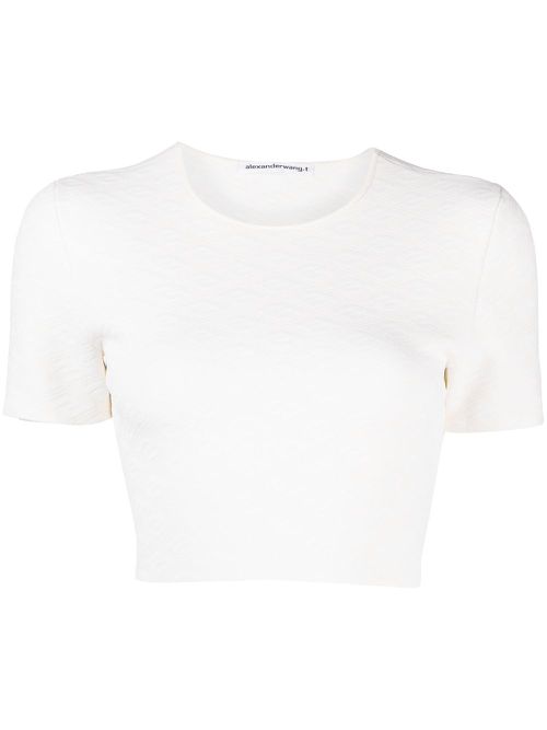 Monogram-jacquard cropped T-shirt - White