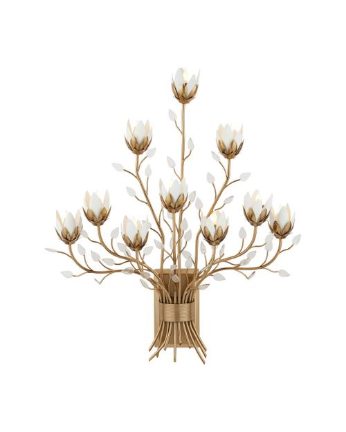 Antique Brass White Clear Wall Sconce from the Star Magnolia Collection