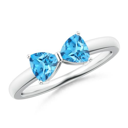 Angara 1.0 Carat Two Stone Trillion Swiss Blue Topaz Bow Tie Ring in Platinum